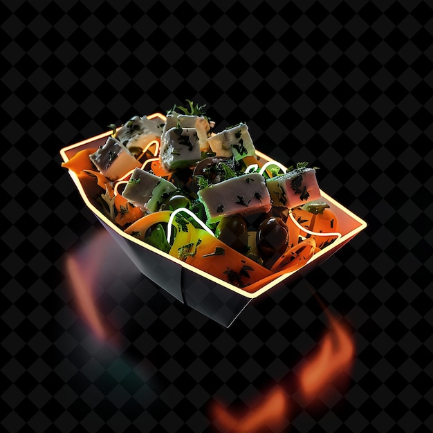 Electrifying Neon Oscillates Bulgarian Shopska Salad in a Mi PNG Neon Food Decor Y2K Collection