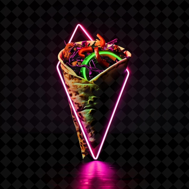 Electrifying Neon Triangles Turkish Doner Kebab in a Stylish PNG Neon Food Decor Y2K Collection