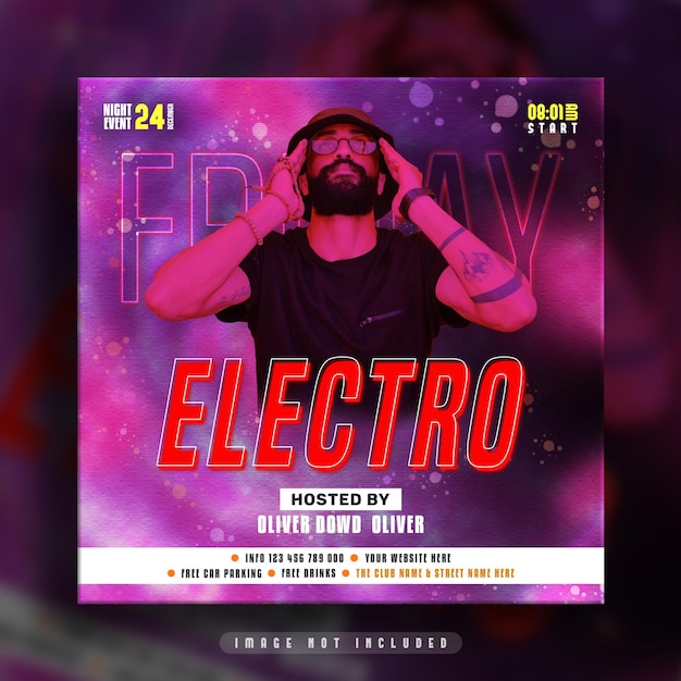 Electro dj party flyer social media post and instagram story