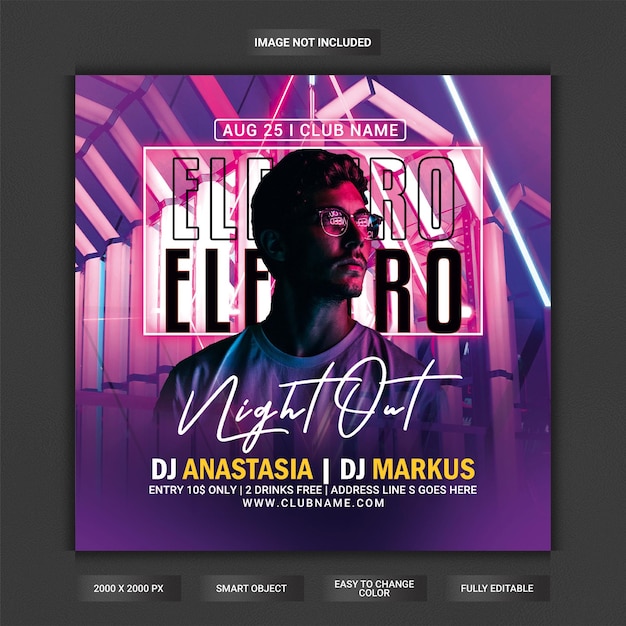 Electro night out club party flyer template