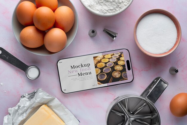 PSD electronic device mockup in kitchen