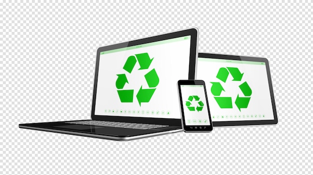 Electronic devices with a recycling symbol on screen environmental conservation concept