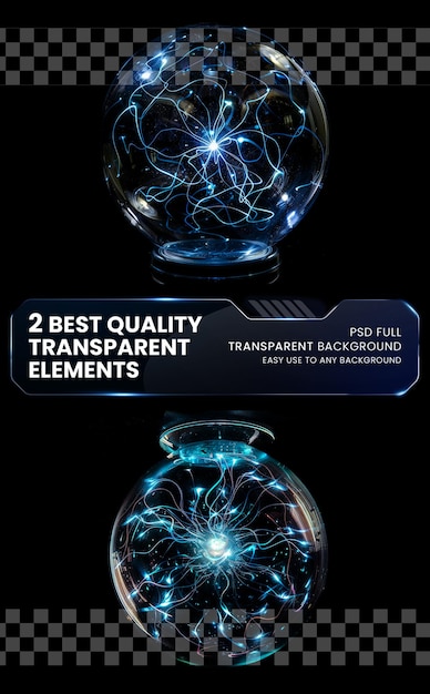 PSD electrostatic glass ball of light isolated on transparent background