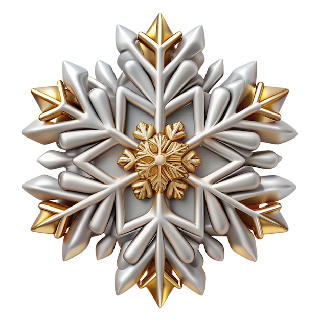 Elegant 3D silver and gold snowflake Volumetric winter icon on transparent background for festive h