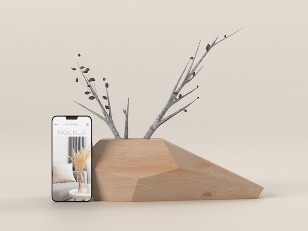 Elegant arrangement with mock-up smartphone and vase