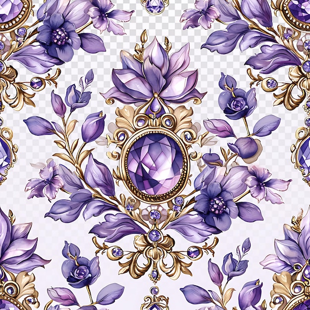 PSD elegant baroque jewelry pattern with sparkly purple gems