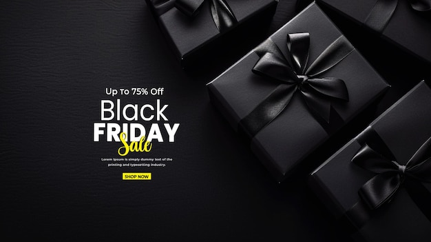 Elegant Black Friday sale arrangement on black background with gift boxes