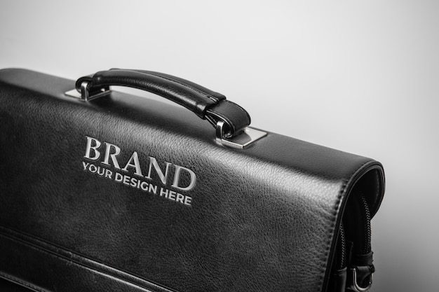 Elegant black leather briefcase mock-up