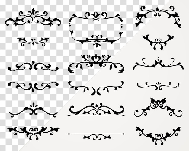 PSD elegant black ornamental frame png sticker set