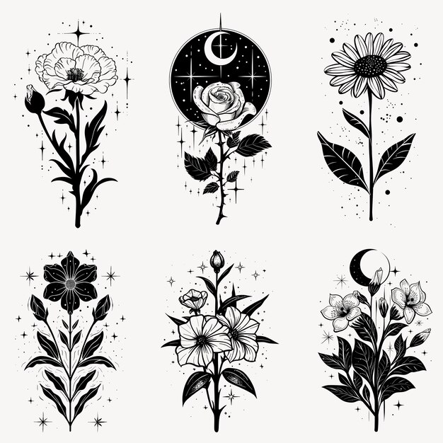 PSD elegant black and white floral designs