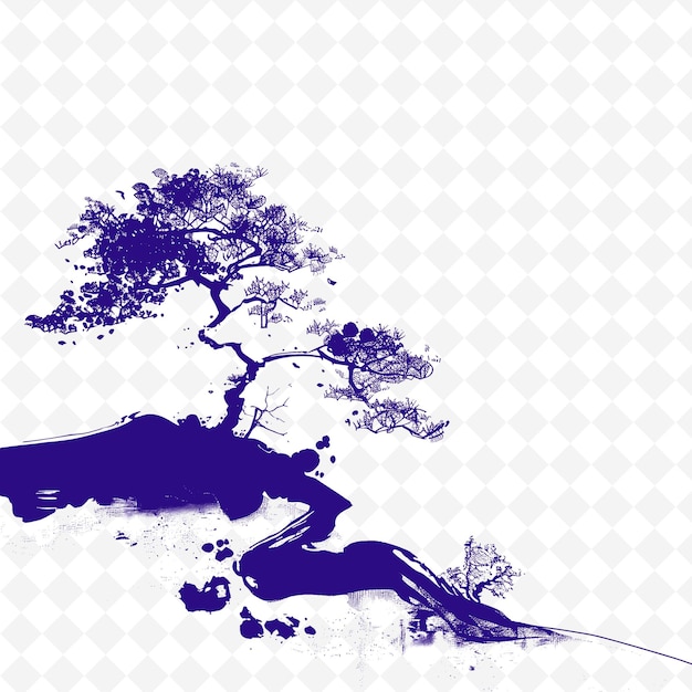 PSD elegant black and white japanese ink painting displayed on a png outline flat illustration designs