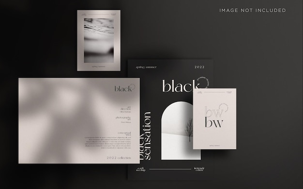 Elegant Black White stationery psd mockup and scene creator