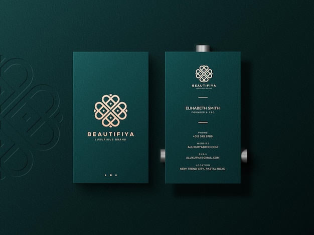 Elegant Business Card Mockup with Letterpress Logo on Background