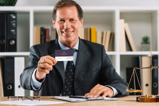 Elegant businessman presenting business card mocku