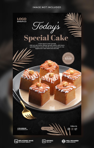 Elegant Cake Slice menu promotion social media instagram Stories or banner template Premium Psd