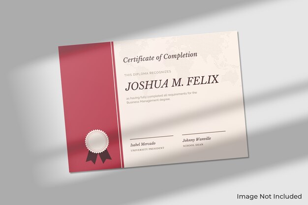 PSD elegant certificate mockup with shadow