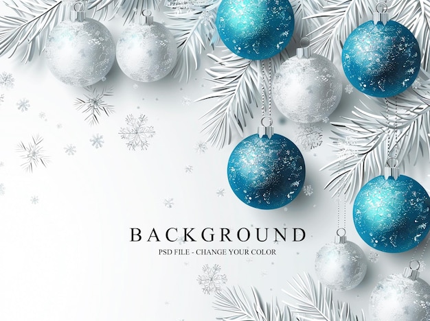 PSD elegant christmas background with branches christmas balls snows and christmas lights