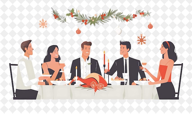 PSD elegant christmas dinner with guests enjoying a feast design illustration christmas art design