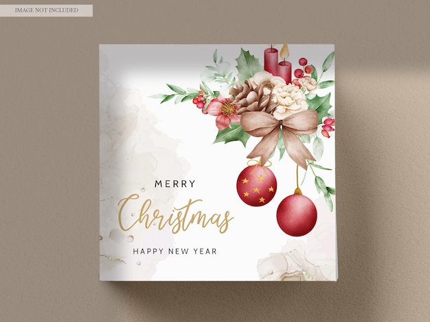 PSD elegant christmas and new year card floral watercolor