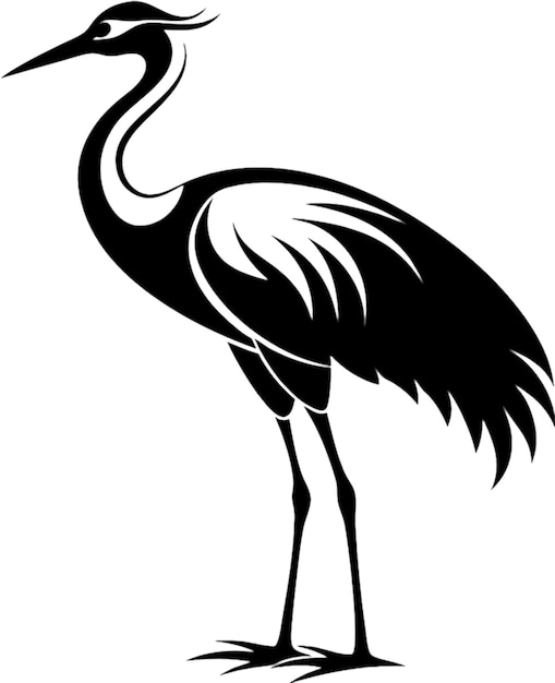 Elegant Crane Silhouette in Damask Swirl Stencil