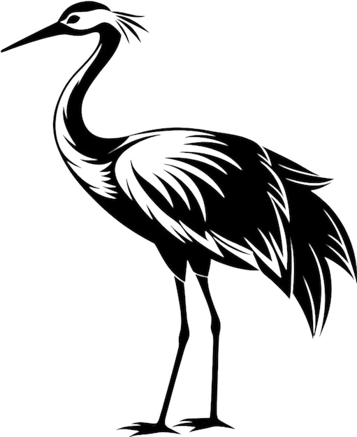 Elegant Crane Silhouette in Damask Swirl Stencil