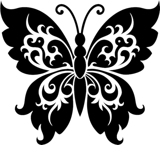 PSD elegant damask butterfly stencil design clipart