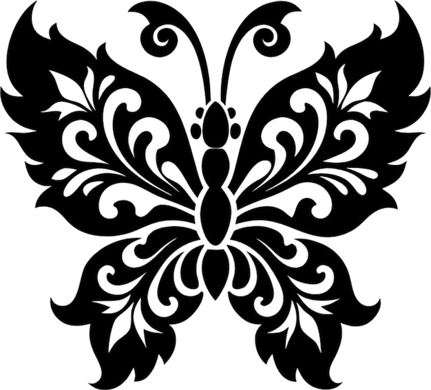 PSD elegant damask butterfly stencil in striking black silhouette