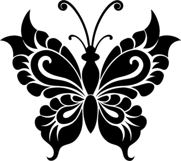 PSD elegant damask butterfly stencil in striking black silhouette