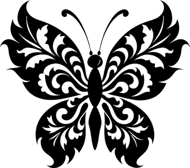 PSD elegant damask butterfly stencil in striking black silhouette