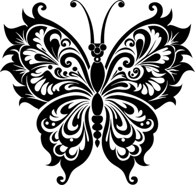 PSD elegant damask butterfly stencil in striking black silhouette