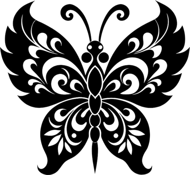 PSD elegant damask butterfly stencil in striking black silhouette