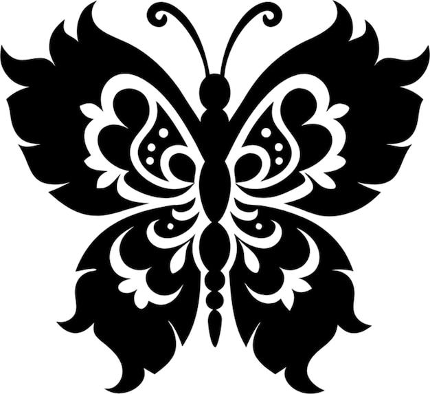 PSD elegant damask butterfly stencil in striking black silhouette