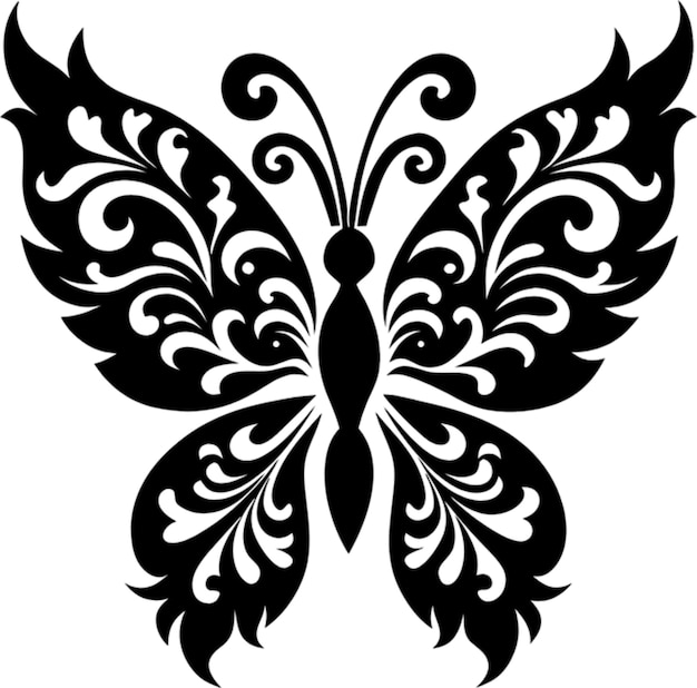 PSD elegant damask butterfly stencil in striking black silhouette