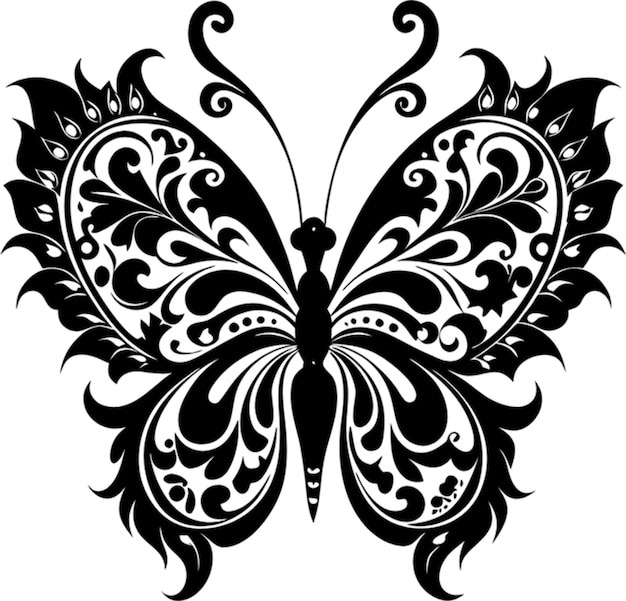 Elegant damask butterfly stencil in striking black silhouette