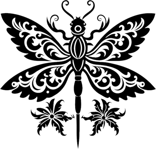 PSD elegant damask dragonfly stencil adds sophistication to any space