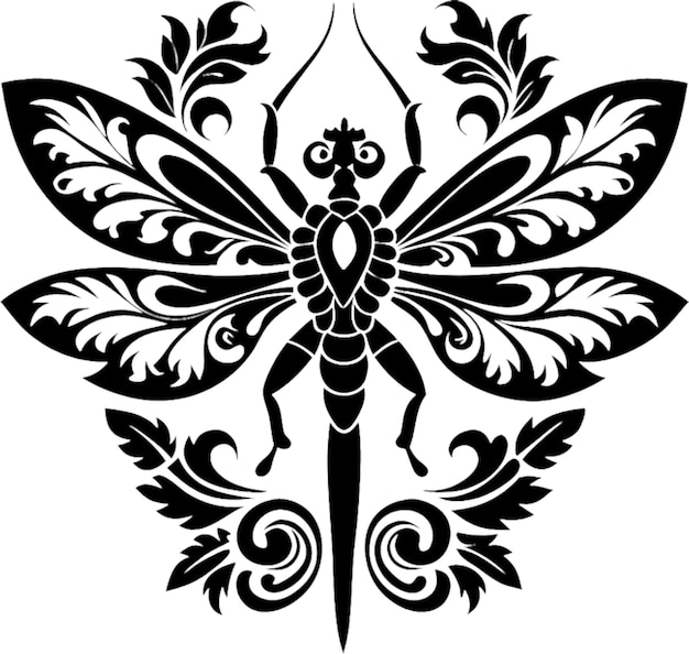 PSD elegant damask dragonfly stencil adds sophistication to any space