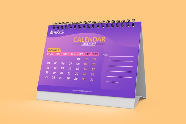 Elegant desk calendar left view mockup