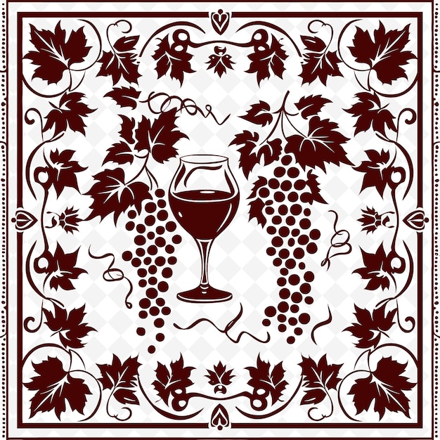 Elegant Dining Table Outline With Vineyard Design and Wine Illustration Decor Motifs Collection