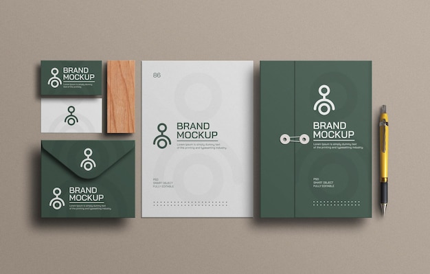 Elegant document with envelope stationery mockup