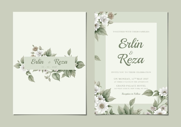 elegant double sided wedding card template with flower background