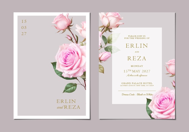 elegant double sided wedding card template with flower background