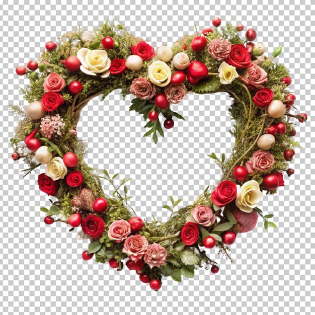 PSD elegant empty frame adorned with blooming flowers in heart shape