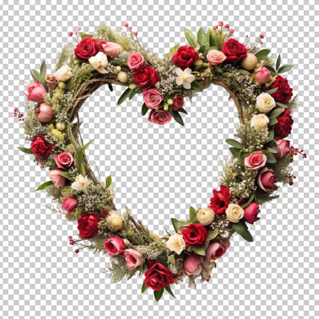 PSD elegant empty frame adorned with blooming flowers in heart shape