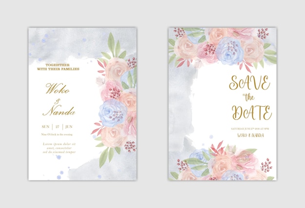 Elegant floral wedding invitation with red flower Premium Psd