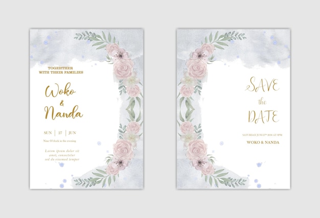 Elegant floral wedding invitation with red flower Premium Psd