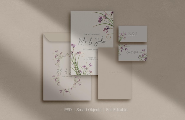 PSD elegant floral wedding invitation