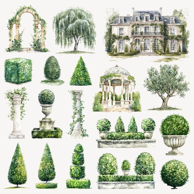 Elegant garden elements and mansion set