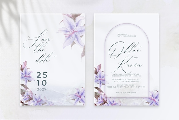 elegant Geometric floral wedding invitation with purple flower02