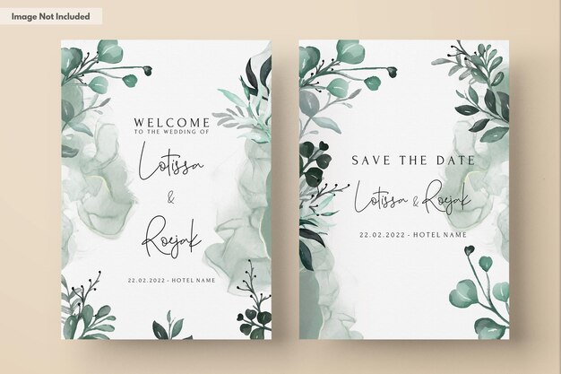 PSD elegant greenery watercolor leaves invitation card template