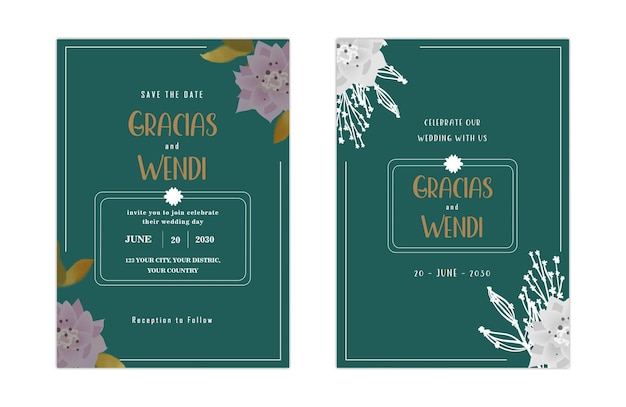 Elegant greenery on wedding invitation card template psd premium